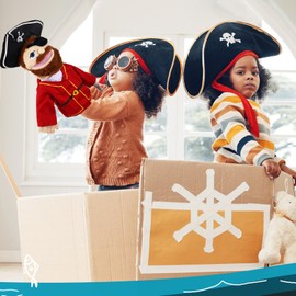 Role Play Hand Puppets Hand Plush Chef Doctor Fireman Pirate Detective Athlete Nurse Worker Hand Puppet Toys Puppets for Kids Storytelling Imaginative Pretend Play Teaching Preschool(Pirate)