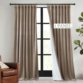 RYB HOME Camel Beige Velvet Curtains 96 inch, Heavy Duty 2-Layer Window Curtains with Pleat Tape Blackout Shades for Bedroom Thermal Insulated Privacy Drapes for Living Room, W48 x L96 inch, 1 Panel