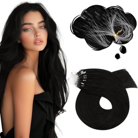 Moresoo Micro Ring Hair Extensions Black Microloop Hair Extensions Real Human Hair Natural Black Micro Beads Hair Extensions 1g/s 50g/Pack 18 Inch #1B