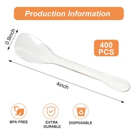 400PCS Tasting Spoons Ice Cream Dessert Taster Spoons for Miniature Dessert Cups, Sampling, Small Catering Supplies, Tasting Party (Clear)