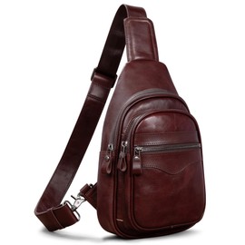 CENUNCO Genuine Leather Sling Bag for Men and Women Crossbody Shoulder Bag Sling Backpack Chest Purse Carry on Casual Daypack(Dark Brown)