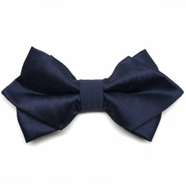 tiemart Diamond Tip Bow Tie (Navy Blue Herringbone)