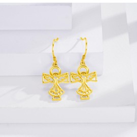 YueYuan Angel Earring 925 Sterling Silver Guardian Angel Wing Dangle Earrings Plated Gold Religious Jewelry Gifts for Women Daughter Niece