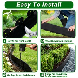 Garden Edging Border, 4In x 66 FT Landscape Edging with 100 Spikes, Black