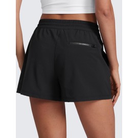CRZ YOGA Stretch Hiking Shorts for Women 3” Lightweight Cargo for Athletic Travel Outdoor with Zip Pockets Water Resistance Black Medium