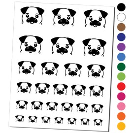 Peeking Pug Dog Temporary Tattoo Water Resistant Fake Body Art Set Collection - Black (One Sheet)