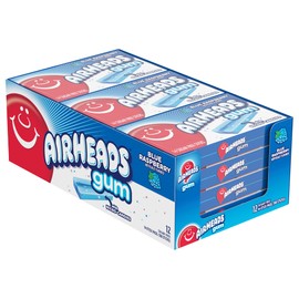 Airheads Candy, Chewing Gum, Blue Rasberry Flavor, Sugar Free, Xylitol, 14 Sticks per Pack, Box of 12 Packs