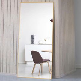 NeuType Full Length Mirror 71" x 27" Oversized Floor Mirror Wall Mirror Aluminum Alloy Frame Large Long Bedroom Mirror Free Standing or Wall Mounted or Leaning Against Wall, Gold,No Stand