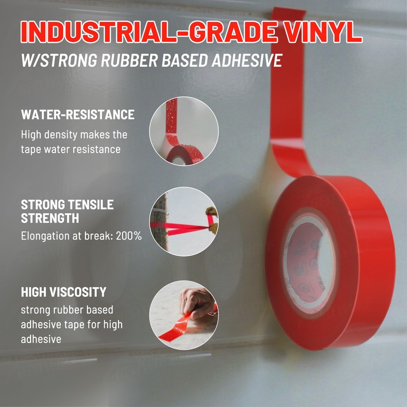 RED WOLF Red Electrical Tape 3/4 Inch x 66 Ft