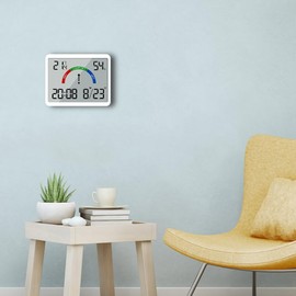 Multifunctional Electronic Clock for Temperature and Humidity, Digital Wall Clock with LCD Display Day of the Week Date Time Electronic Digital Clock for Home Office (White)