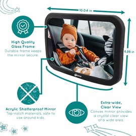 Rightcar Solutions Baby Car Mirror for Infant | Rear Facing Car Seat Mirror for Infant & Newborn | Shatterproof, Wide Crystal Clear View for Car journey | Universal Back Seat Mirror for Baby