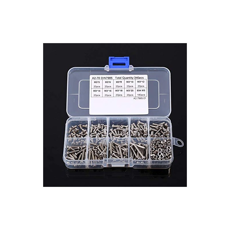 340pcs Tornillos Tuercas Pernos M3 Tornillos Tornillos de Acero Inoxidable