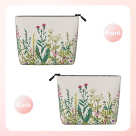 MINIOZE Beautiful Colorful Flowers Green Leaves Black Makeup Bag Travel Cosmetic Bag Organizer Toiletry Bag Make Up Bags For Women Girls Large Light