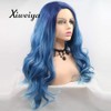 Xiweiya Long Ombre Blue Wavy Wig Synthetic Lace Front Wigs