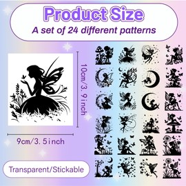 CREATCABIN 24Pcs Fairy Silhouettes Mason Jar Decor PVC Die Cut Silhouettes Angel Scrapbook Cardboard Silhouette Ornaments Christmas for Jars Lantern Frosted Window Glass Camping 3.5x3.6 Inch