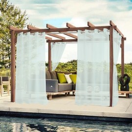 BONZER Sheer Outdoor Curtains for Patio Waterproof - 2 Panels Grommet Indoor Voile Curtains for Living Room, Bedroom, Porch, Pergola, Cabana, 54 x 95 inch, Seafoam