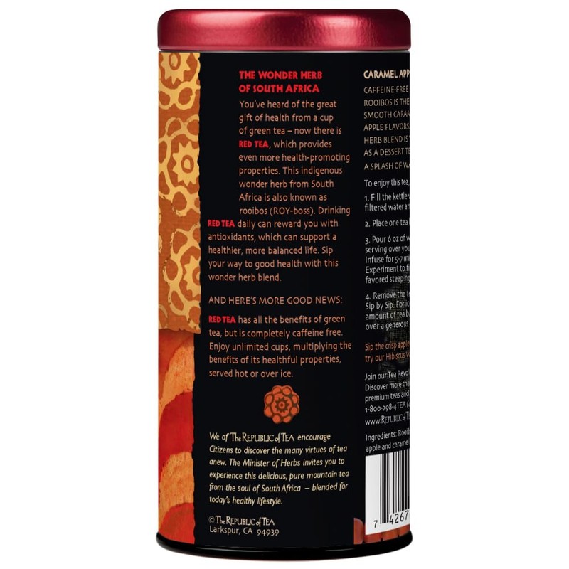 The Republic of Tea Caramel Apple Red Tea, 36-Count, Packaging