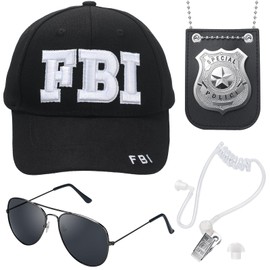 ERDOGLY FBI Hats, Police Officer Costume Accessories Include Agent Hat Baseball Cap with Cop Badge, Secret Service Earpiece and Sunglasses, 3D Embroidered Cop Hat for Adults Boys Girls