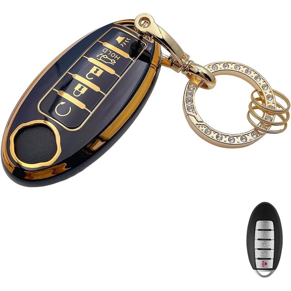 OVIOBOER for Nissan Key Fob Cover with Keychain Black Soft