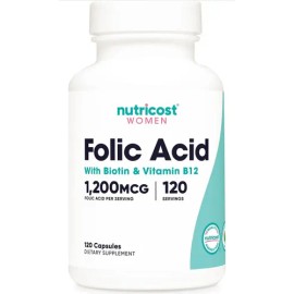 Ácido Fólico (vit B9) 1200 Mg, X 120 Cap Con B12 Y Biotina Sin Sabor                                                                                  