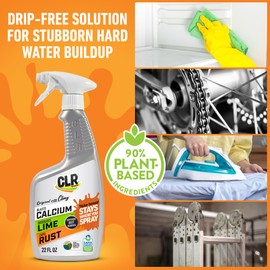 CLR Brands Calcium, Lime & Rust Remover with Cling, 22 oz. Spray Bottle, Adheres to Hard-to-Reach Surfaces, Blasts Calcium, Dissolves Lime Deposits, Zaps Stubborn Rust Stains and Hard Water Deposits