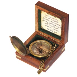 TUBAZ "Be Strong and Courageous" Engraved Compass with Wooden Box, Christian Gift for Men, Catholic Gift, Baptism Gift for Boys, Gift for Teen Boys, Graduation Gift, Sentimental Gift-Gift for Birthday