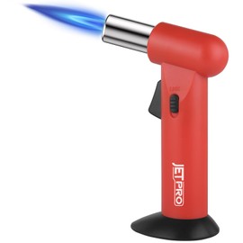 JETPRO Butane Torch Lighter Refillable Kitchen Cooking Torch with Safety Lock Adjustable Flame for Creme Brulee, BBQ, Baking (Gas Not Included) (Red)
