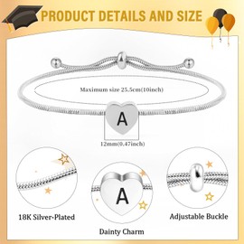 FANCIBAND Graduation Gifts For Her 2025 H 18K Silver Bracelet For Women Heart Initial Bracelet For Women Friendship Gifts For Women Jewelry