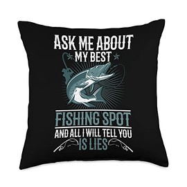 Fish fishing Water Gift Boat Lake Bass River Bait Fly Fishing Catch Reel Hook Adventure Trout Outdoor Rod Throw Pillow, 18x18, Multicolor