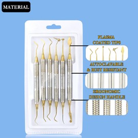 Dental Composite Filling Instruments Professional Dental Filling Repair kit Permanent Composite Dental Titanium Dental Gold Plasma Coated Tips Non Stick Restoration Smooth Tooth Filler 6 PC DS-1620