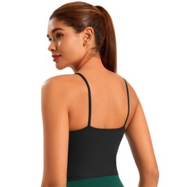 Workout Tops for Women Padded Yoga Athletic Crop Tank Top with Built in Bra Spaghetti Straps Longline Sports Bra Black