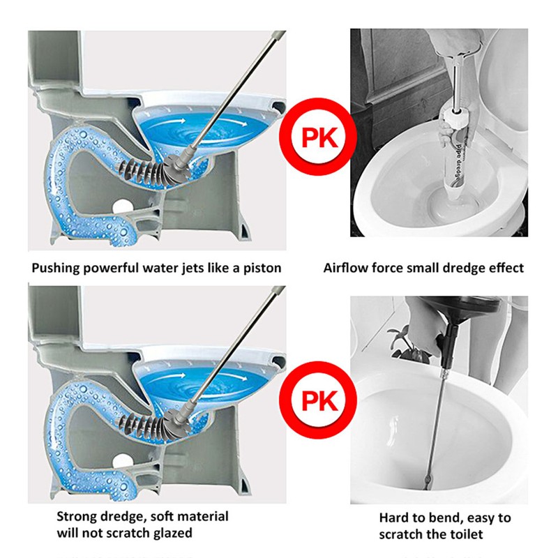 Flexible Toilet Brush Plastic Bathroom Clogging Cleaner Stainless Steel Long