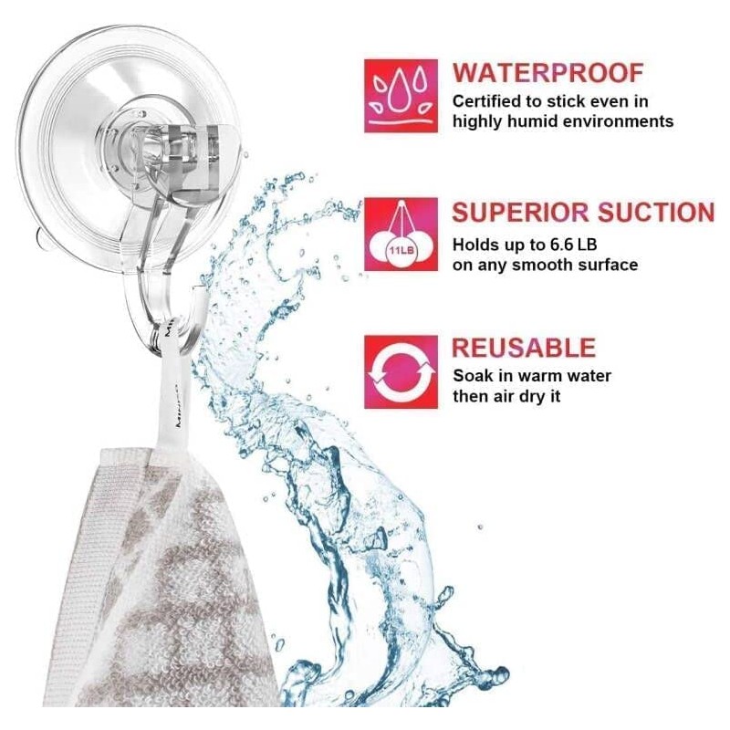 Elegear Pack of 6 Suction Cup Hooks Strong Max 3