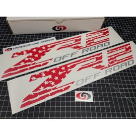 ZR2 Off Road Decals (2pk) American Flag Truck Bedside Fender Stickers Fits 2015-2025 Chevy Silverado Colorado 4x4 (Gloss Red & Silver)