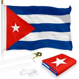 UD_G128 Combo Pack: 6 Feet Tangle Free Spinning Flagpole (White) Cuba Cuban Flag 3x5 ft Printed 150D Brass Grommets (Flag Includ