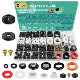 XBVV 32 Size 258 Pcs Faucet and Plumbing Rubber Washers Assortment Kit for Assorted Garden Hose Valve Spigot Adapter Splitter Outdoor Faucet Bibb Shower Hose Gasket Repair