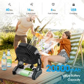 Camping Fan with LED Lantern, 20000 mAh 9 Inch Rechargeable Battery Powered Fan with 270 °Head Rotation, Stepless Speed and Quiet Battery Operated Tent Fan for Picnic, Barbecue, Fishing, Travel, Home
