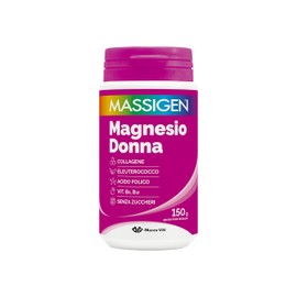 Massigen Magnesio Donna – Integratore in Polvere con Magnesio, Collagene, Eleuterococco, Acido Folico e Vitamine B6 e B12, Supporto Energia e Sistema Nervoso, Senza Zuccheri, Barattolo da 150 g