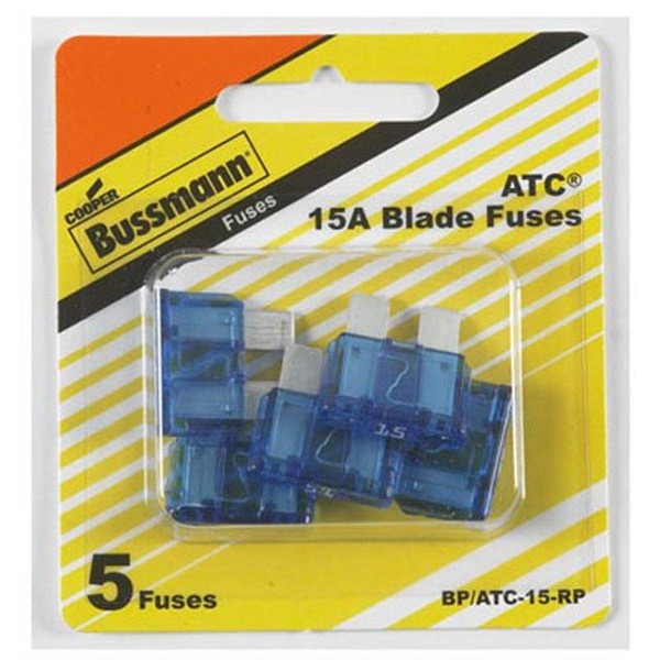 Bussmann BP/ATC-15-RP ATC Automotive Blade Fuse (15 Amp (Card)), 5 Pack