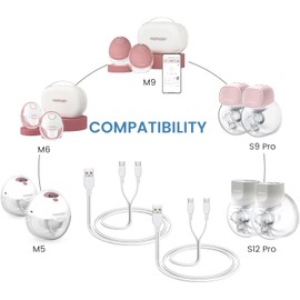 2-Pack Hands Free Breast Pump Charger for Momcozy M5, USB C Charging Cord for Momcozy M6 Breastfeeding Pump, with Power Adapter