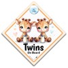 Twins on Board Car Sign, Cute Giraffe Design Baby on