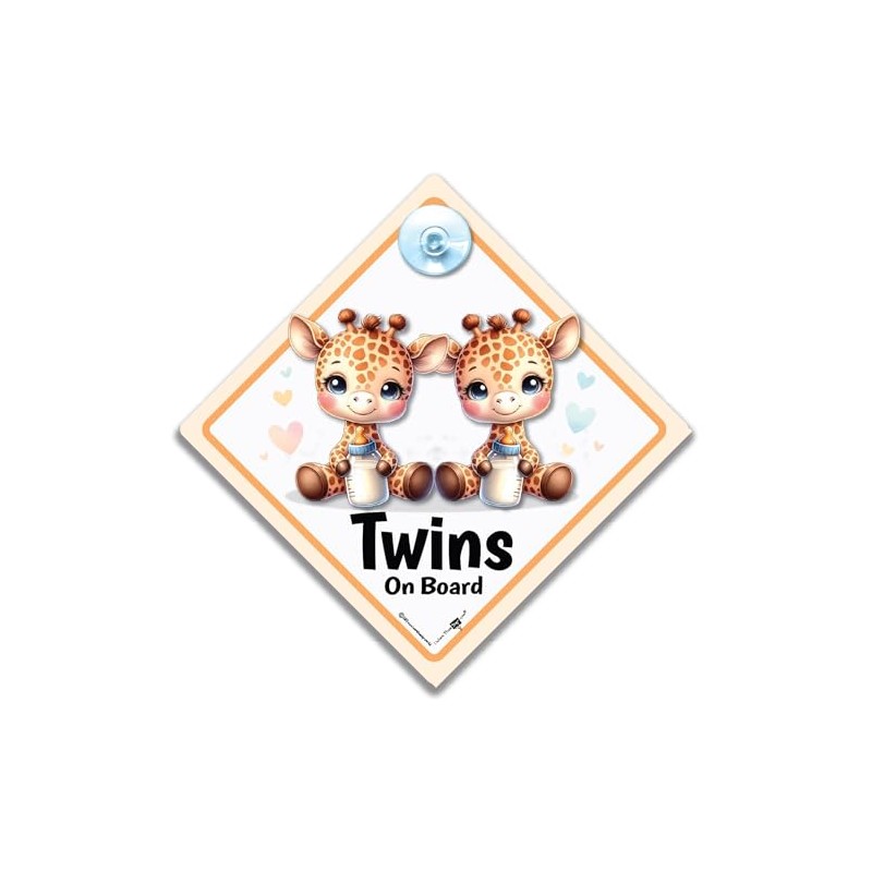 Twins on Board Car Sign, Cute Giraffe Design Baby on