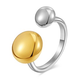 WOWORAMA Two Tone Rings for Women Silver and Gold Band Ring Adjustable Open Chunky Dome Statement Rings Round Dot Stackable Mixed Metal Ring