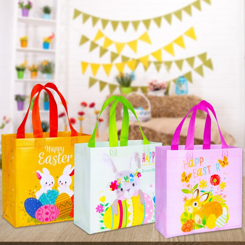 Happy Easter Gift Bags with Handles, Bunny Carrot Chick Designs,