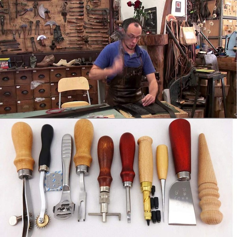 Grasomtools Pack of 18 Leather Carft Punch Tools Kit Sewing