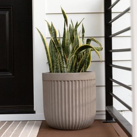 Ilyapa 14x14 inch Fluted Large Modern Concrete Outdoor Planter, Large Indoor Plant Pot with Drainage - Cement Vase for Tree, Porch, Deck, 14 Inch Pots for Plants, Indoor/Outdoor