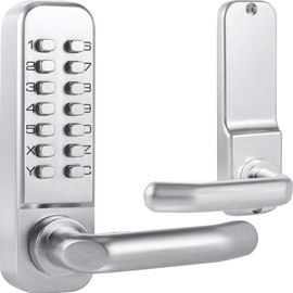MX400 14 Digit Keypad Mechanical Door Lock Lever Set - 60mm Latch for Residential Gates or Doors - Fits Standard 2 1/8" USA Door Holes - Not a Deadbolt Satin Chrome