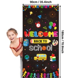 Welcome Back to School Door Cover Decoration First Day of School Door Cover Hanging Banner Back to School Photo Booth Prop Wall Decoration for School Classroom Supplies with Rope, 70.8 x 35.4Inch