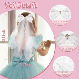 Vividsun Girls First Communion Veil White Flower Bow Headband,Veil for First Communion Girls Kids Wedding Party Headpiece