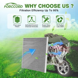Forccord Cabin Air Filter and Engine Air Filter Fits for Nissan Altima 2007-2013, L4 2.5L Activated Carbon Cabin Filter Replacement CF11173 CA10349